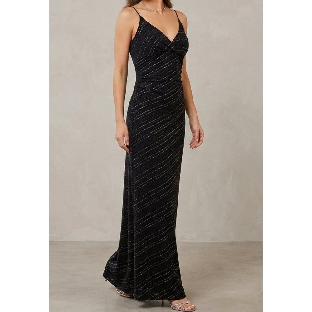 90s Vintage City Triangles Black Silver Sparkle Thin Strap Formal Dress‎ Large